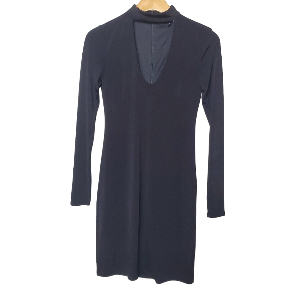 Express | Mini Dress | Black Cut Out Mock Neck Long Sleeve | 4